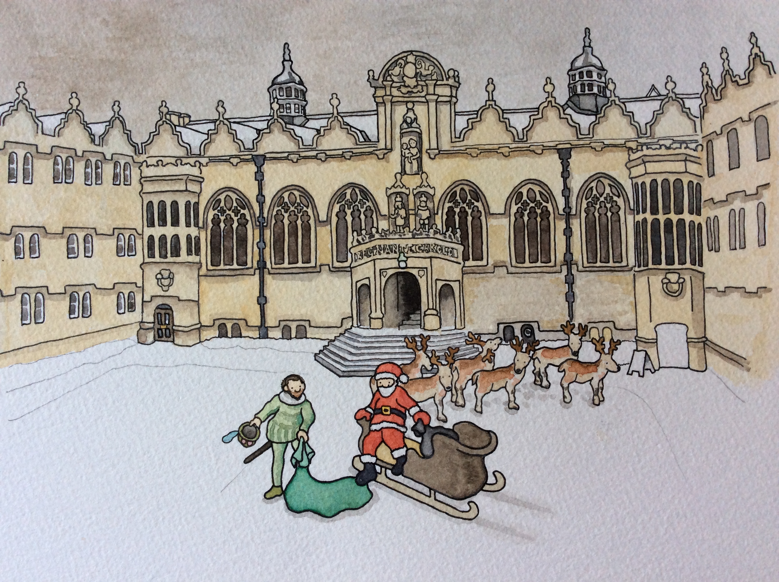 Oriel College Christmas card 2015<br>Sir Walter Raleigh was a former student of the college